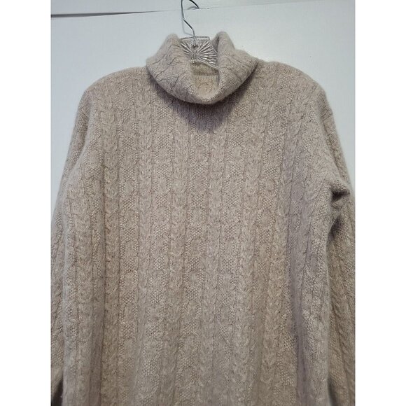 Jeanne Pierre Cable Knit Sweater Lambs Wool Angora Turtleneck Oatmeal Small - Picture 2 of 7
